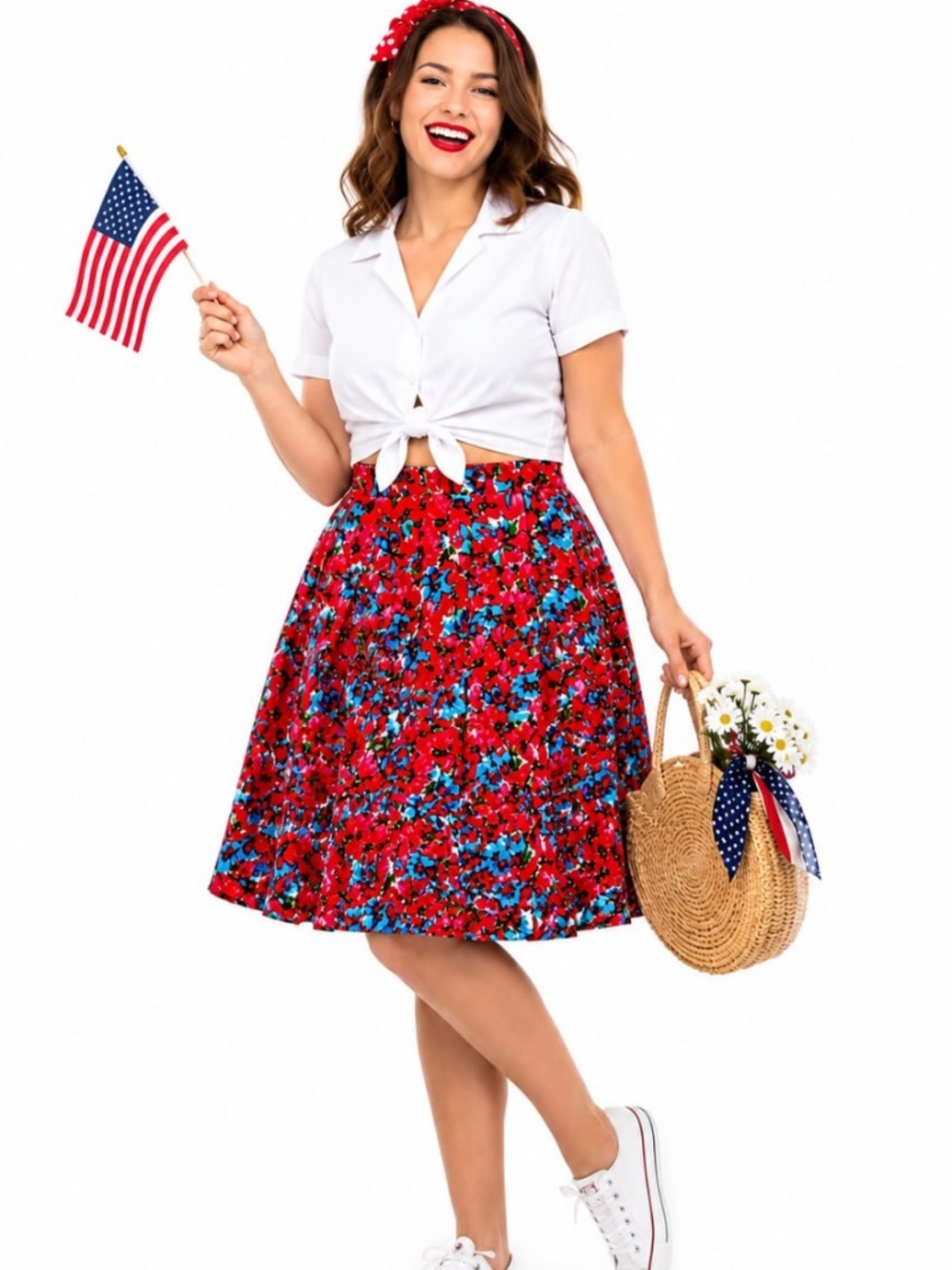 Talbots Red Blue Floral Pleated A-Line Skirt Size 8 NWOT